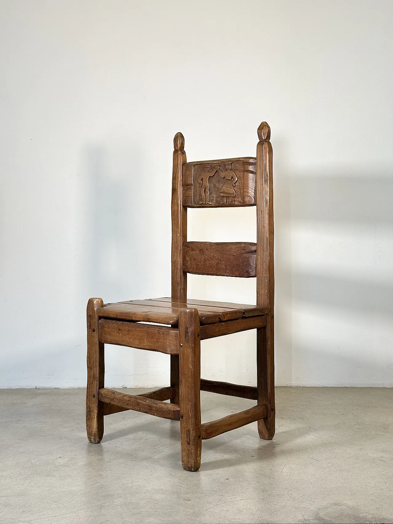 5 Dining chairs in oak wood in rustic style, 1970s 1