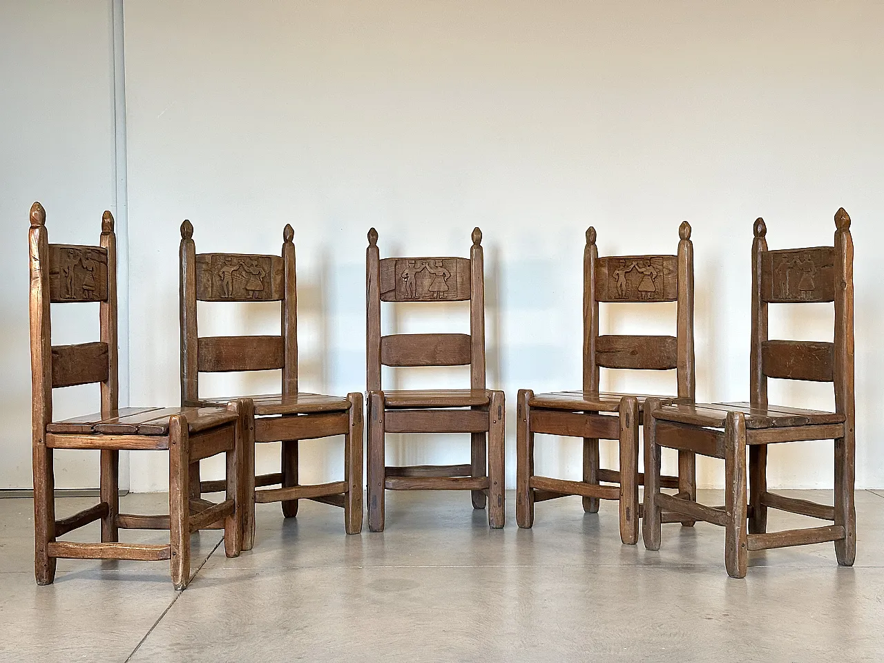 5 Dining chairs in oak wood in rustic style, 1970s 24