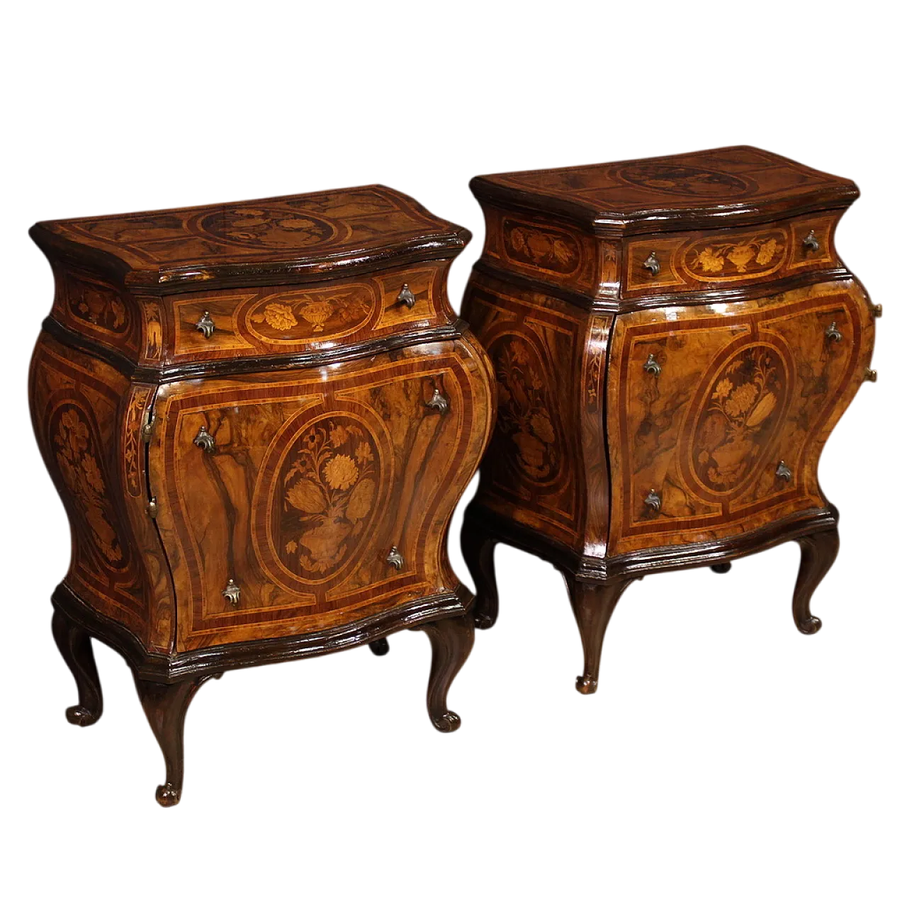 Coppia di comodini lombardi intarsiati in stile Luigi XV, '900 13