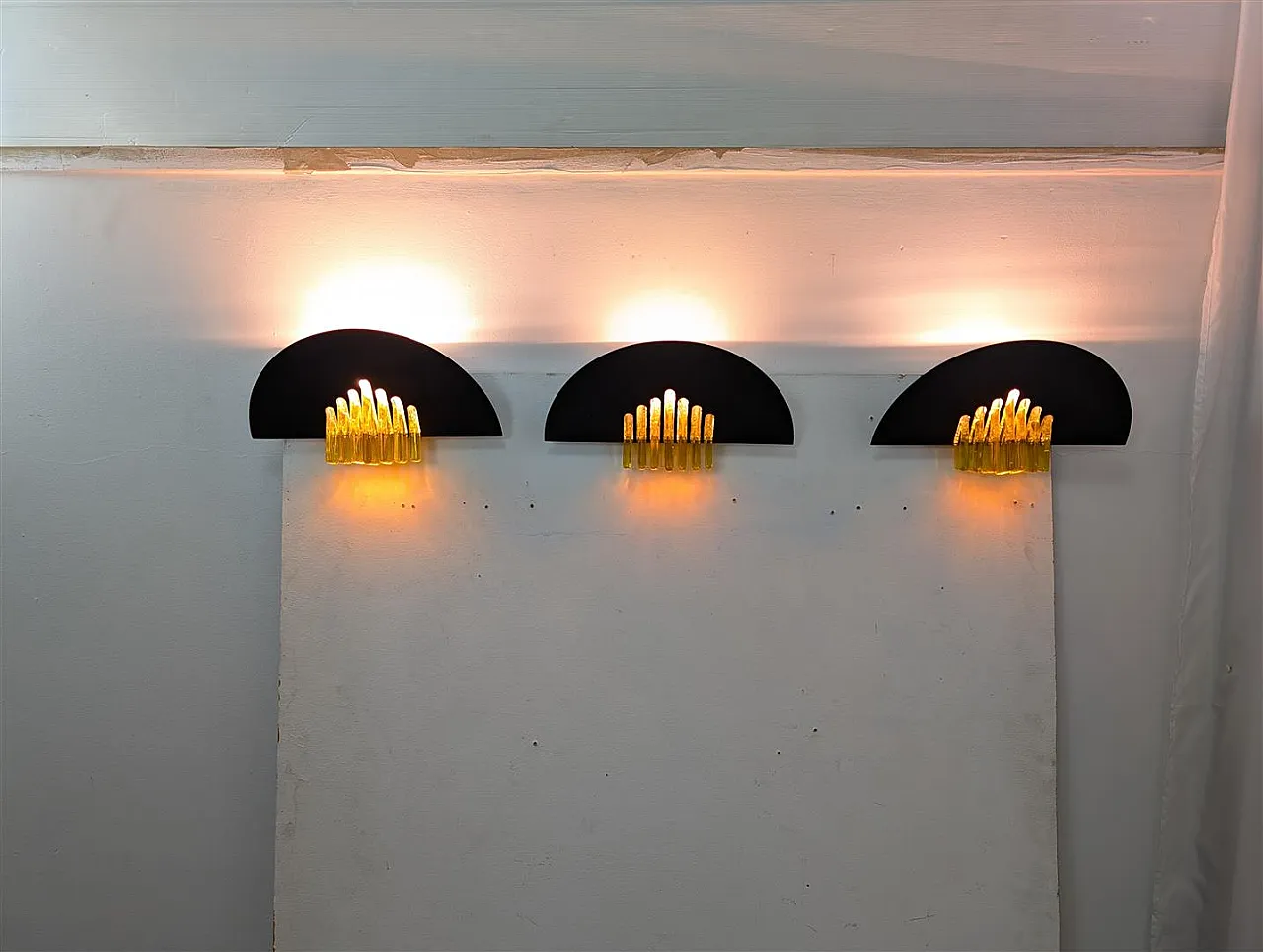 3 Applique in ferro e vetro di Murano di AV Mazzega, anni '80 9