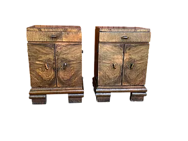 Coppia di cassettiere Art Déco impiallacciate in noce, anni '20