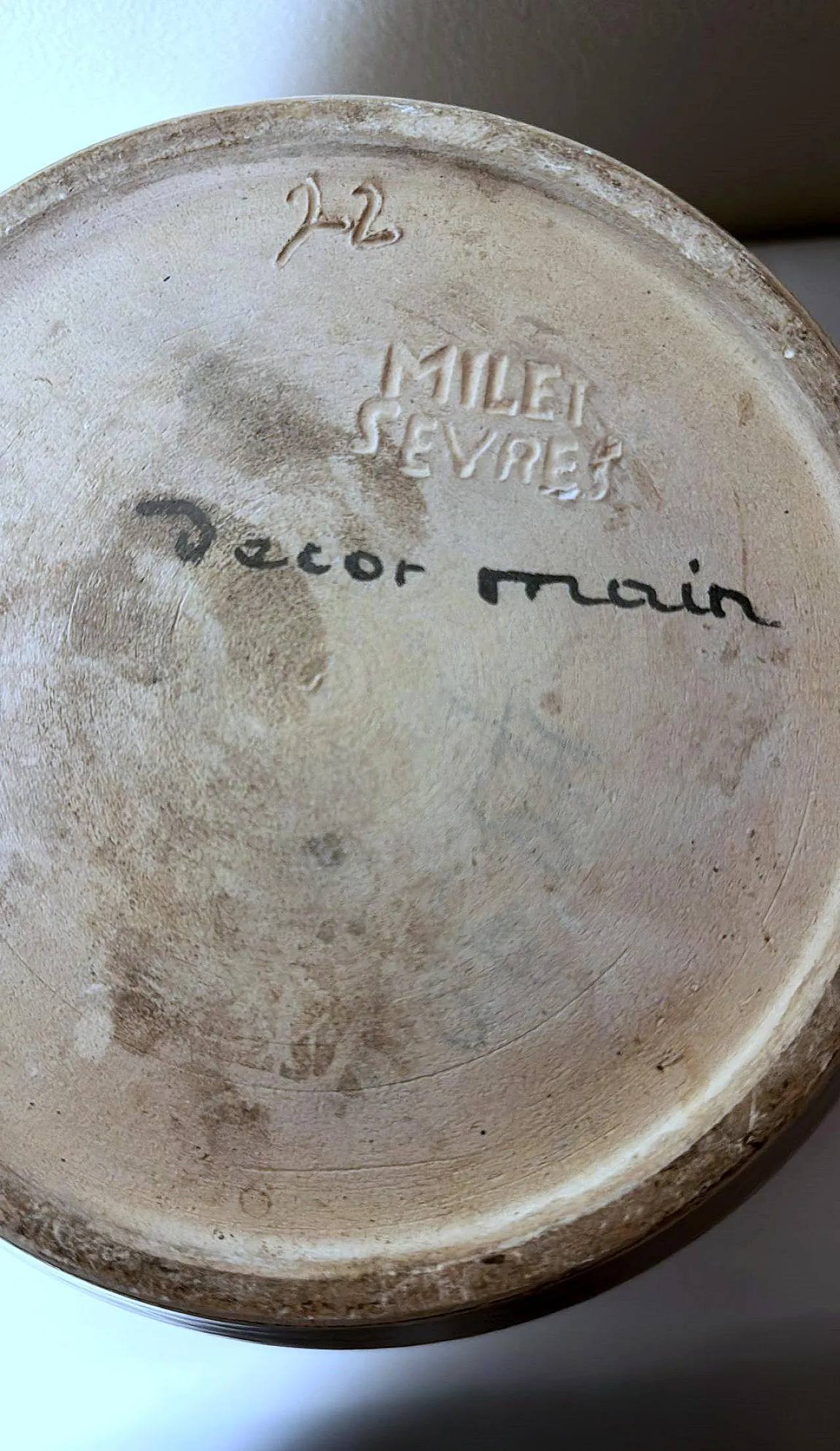 Cachepot in gres dipinto a mano di Sèvres Paul per Milet, anni '50 15