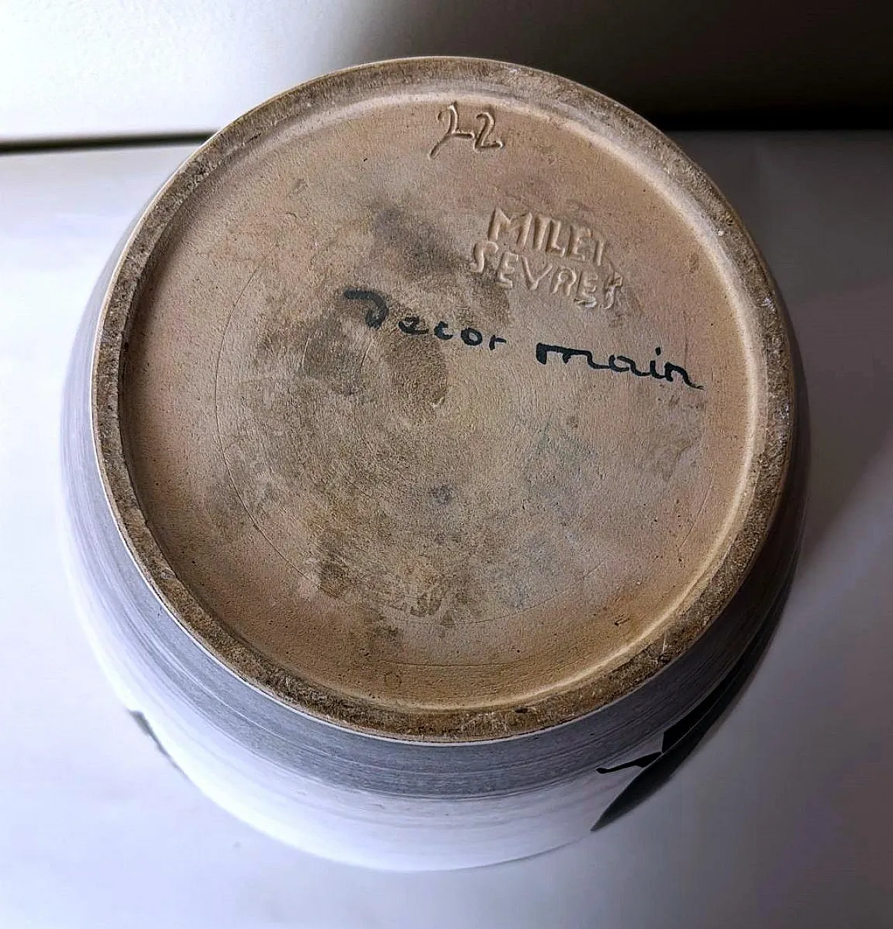 Cachepot in gres dipinto a mano di Sèvres Paul per Milet, anni '50 16