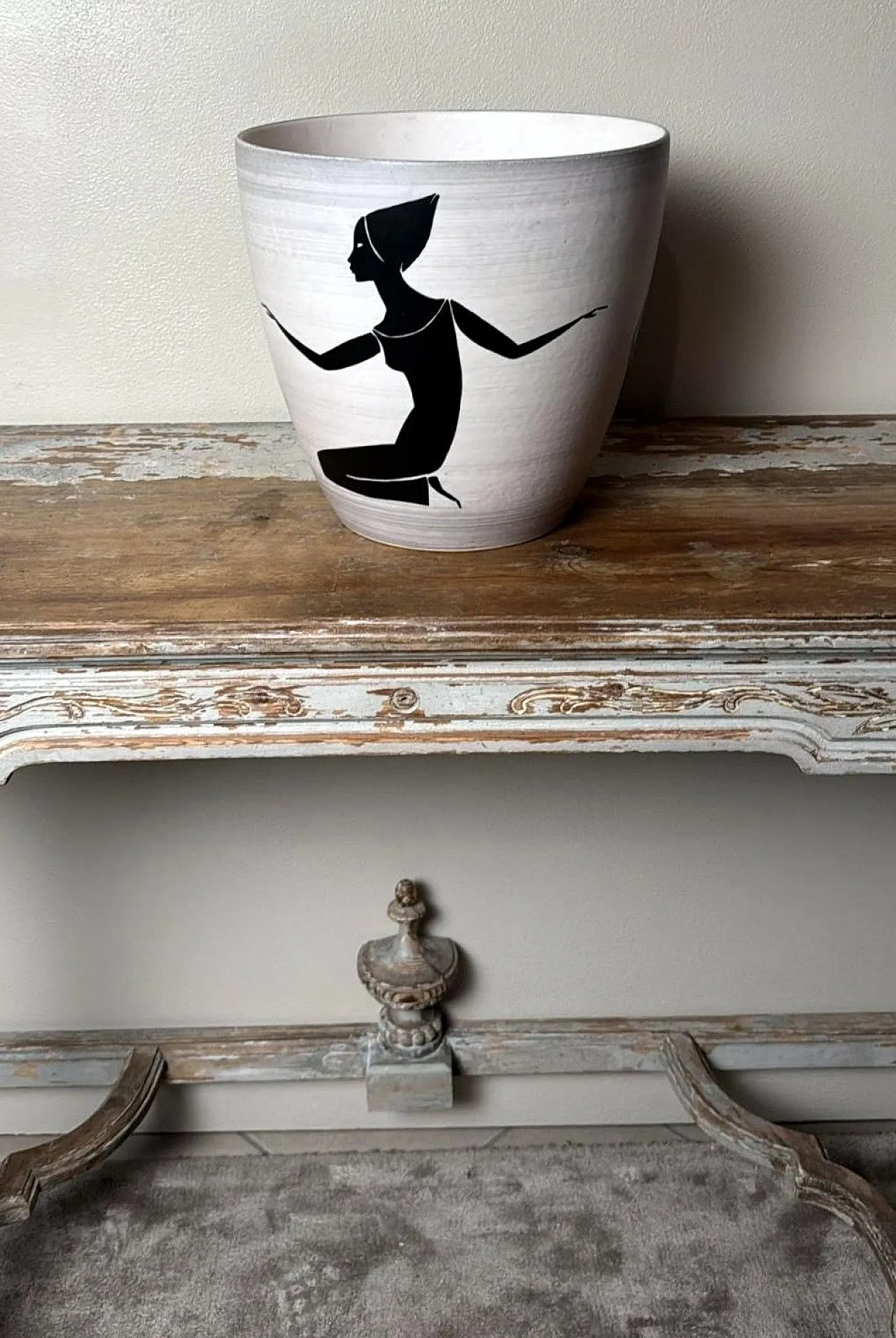 Cachepot in gres dipinto a mano di Sèvres Paul per Milet, anni '50 17