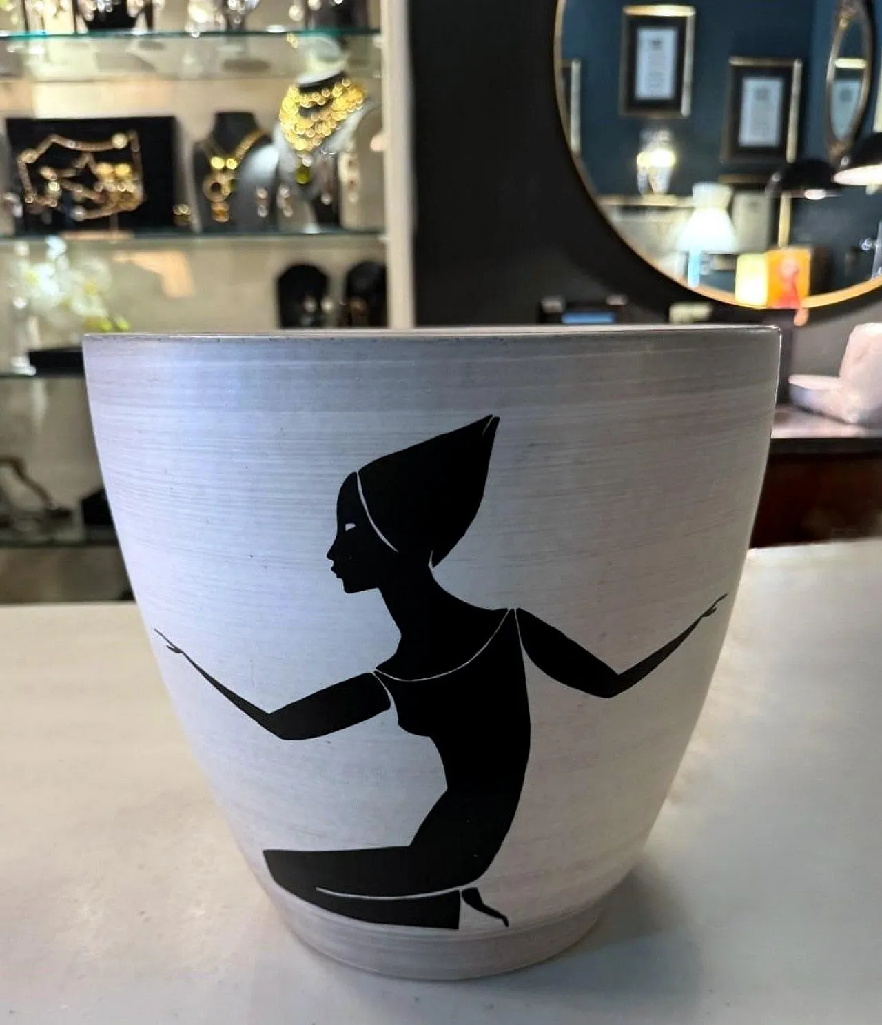 Cachepot in gres dipinto a mano di Sèvres Paul per Milet, anni '50 19