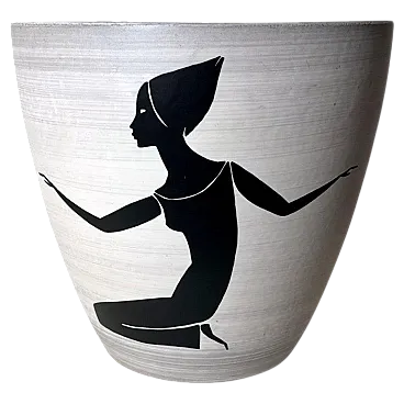 Cachepot in gres dipinto a mano di Sèvres Paul per Milet, anni '50