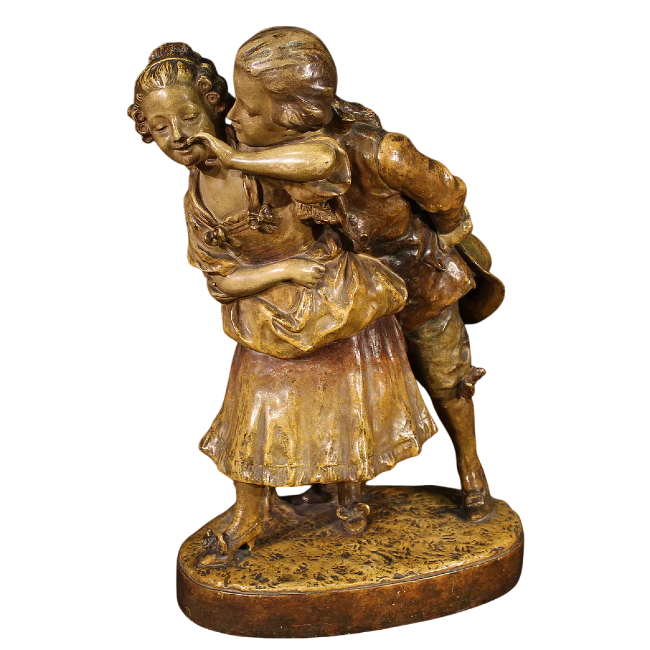 Terracotta sculpture, gallant scene, mid-20th century 13