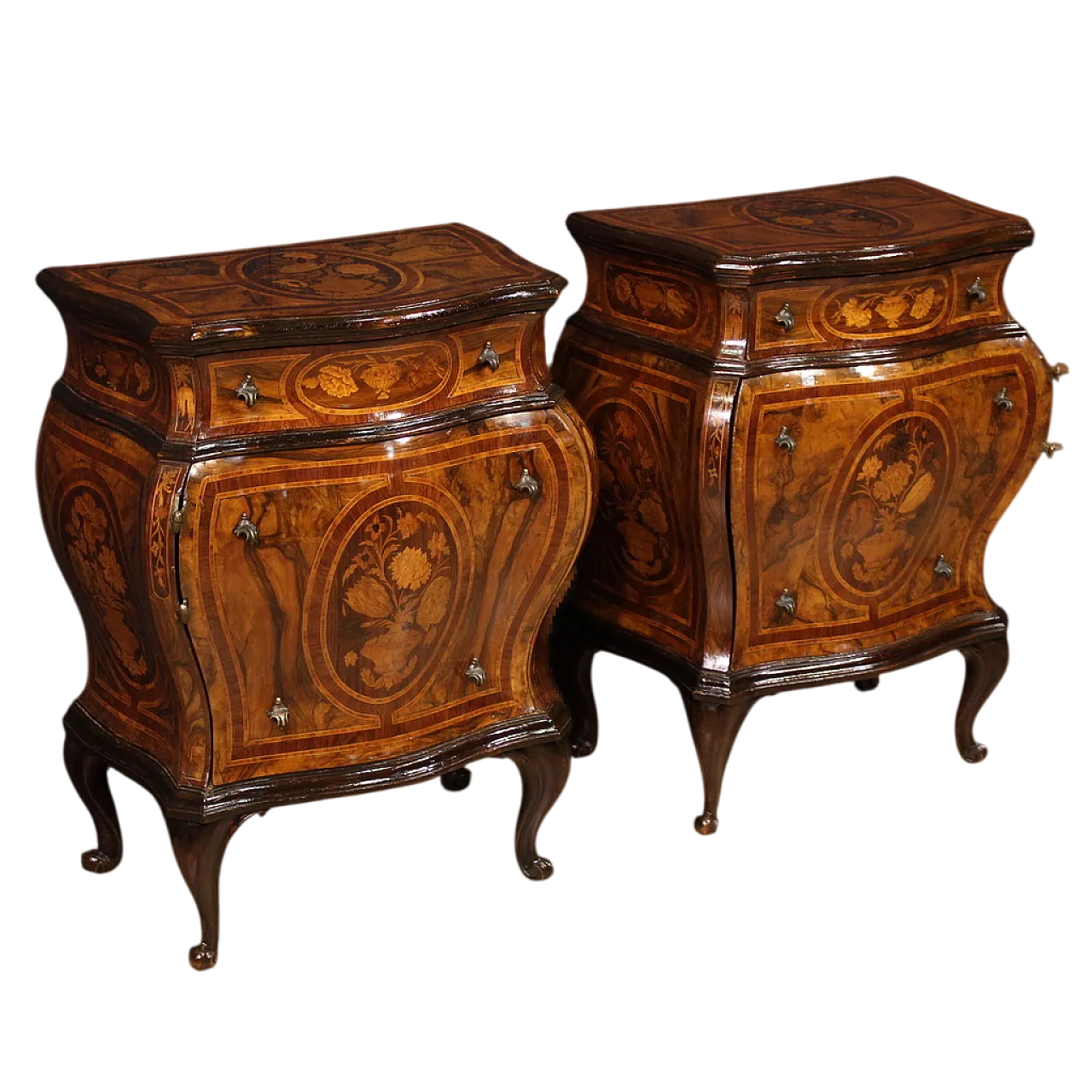 Coppia di comodini lombardi intarsiati in stile Luigi XV, '900 14