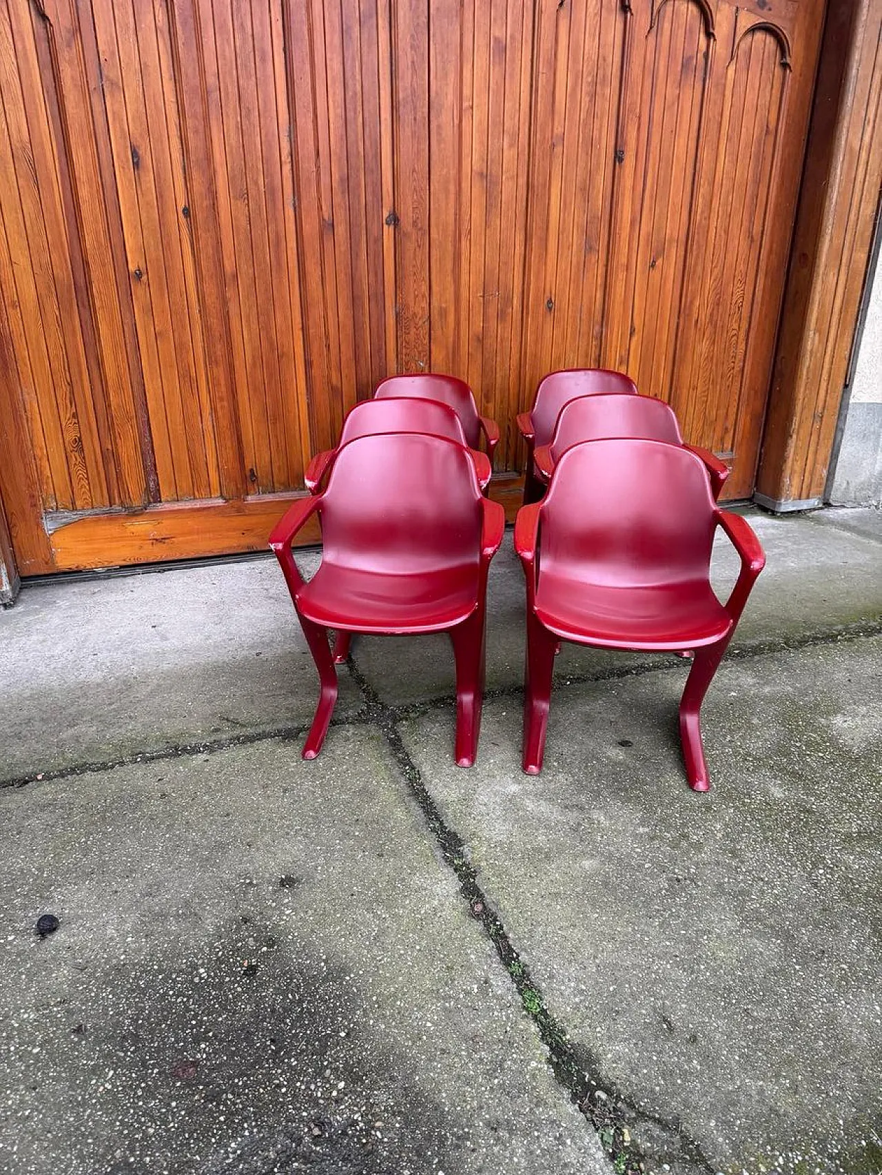 6 Sedie Kangaroo rosso scuro di Ernst Moeckl, Germania, anni '60 6