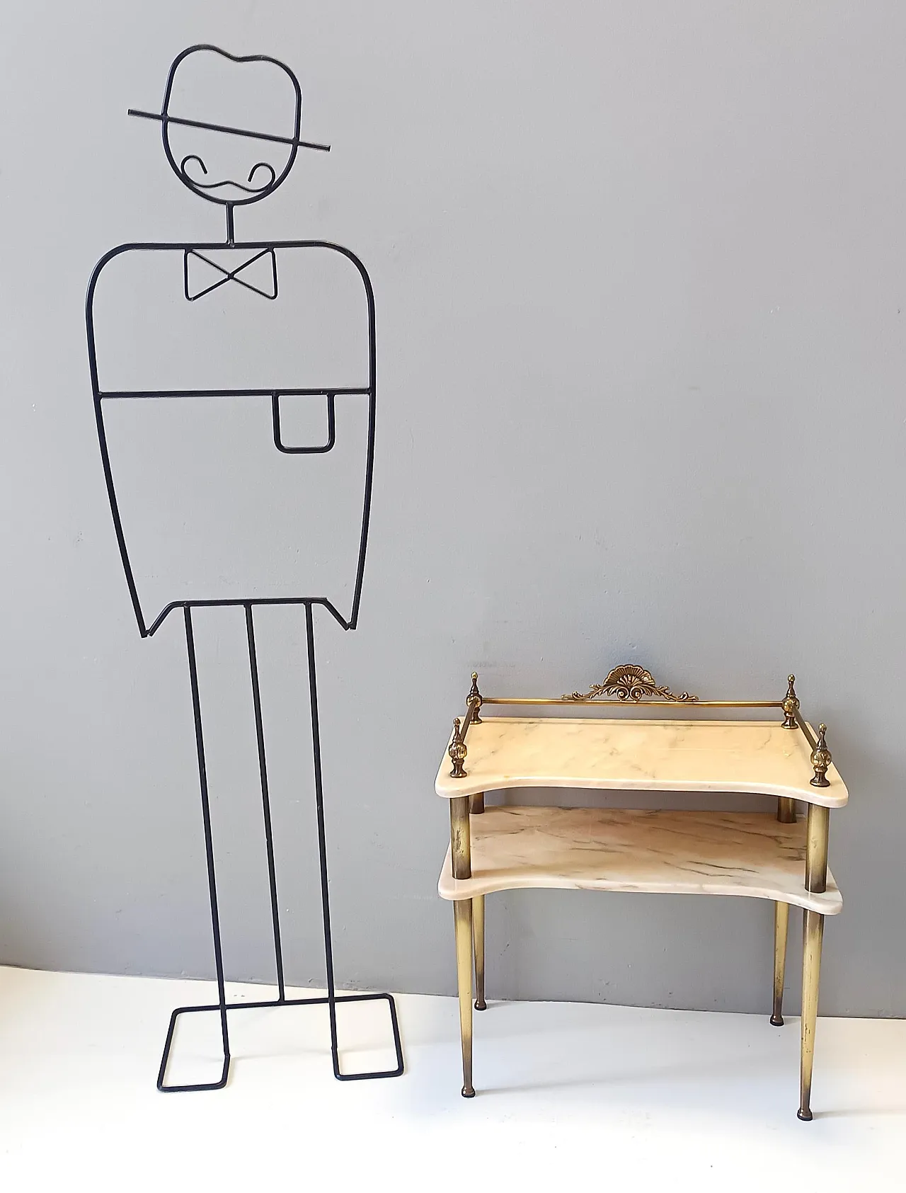 Pair of consoles with marble tops and brass legs, 1960s 3