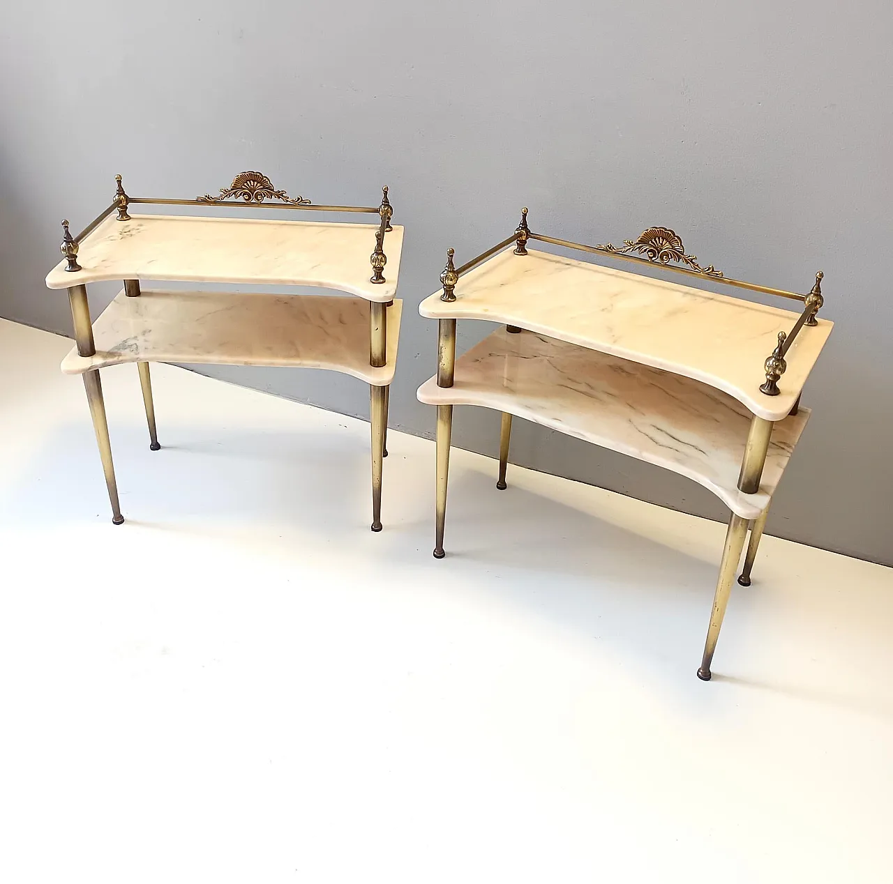 Pair of consoles with marble tops and brass legs, 1960s 4