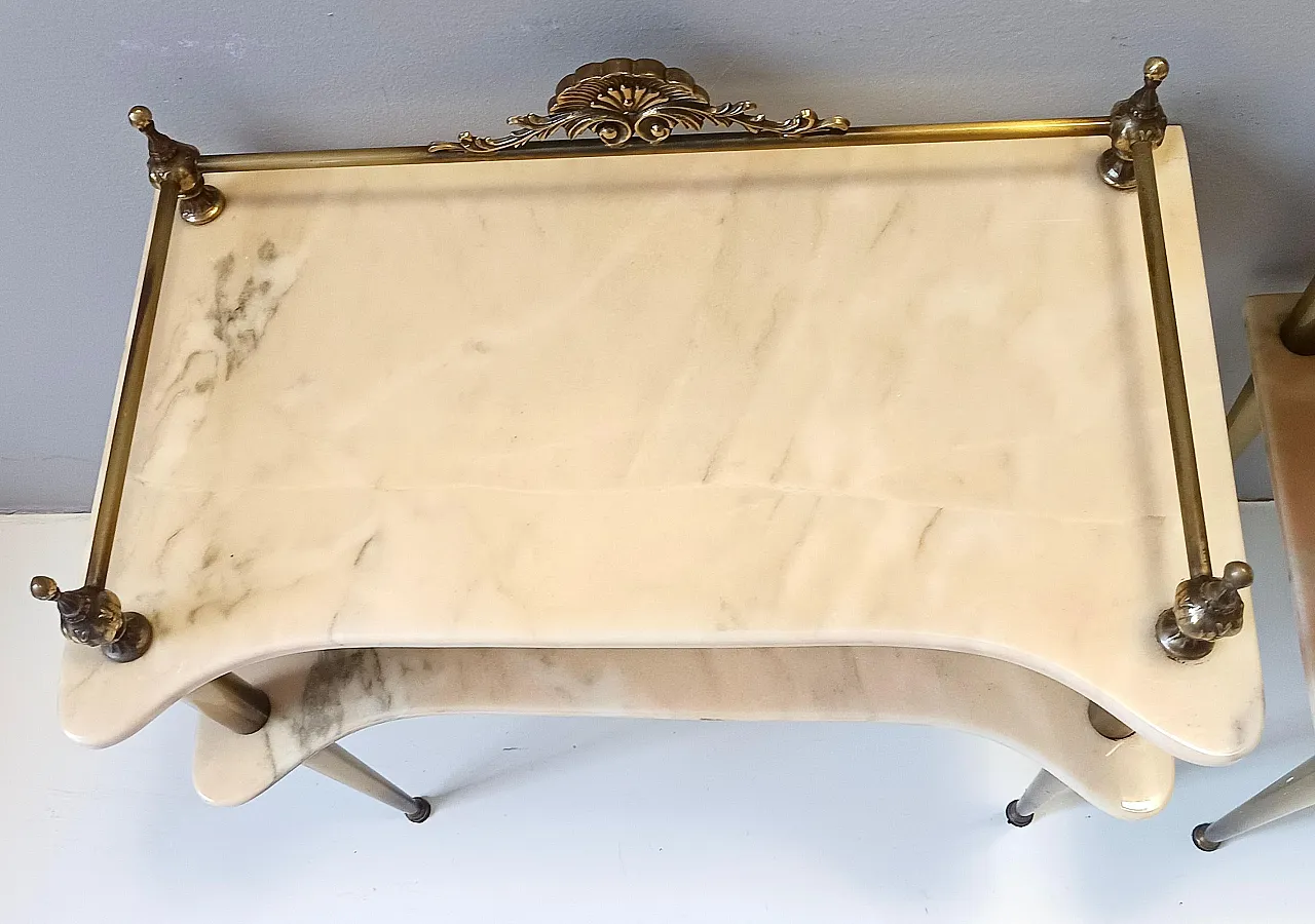 Pair of consoles with marble tops and brass legs, 1960s 7