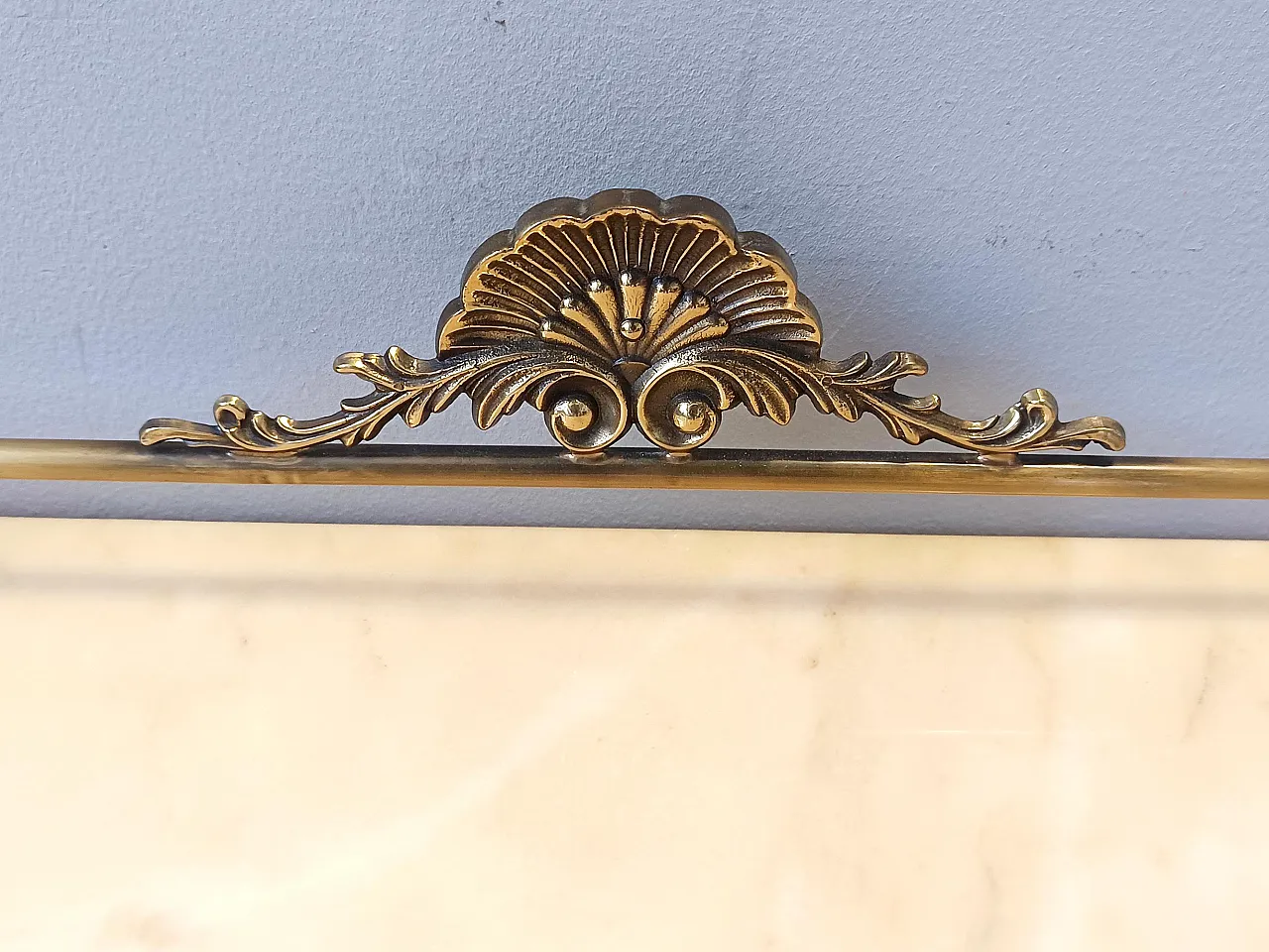 Pair of consoles with marble tops and brass legs, 1960s 10