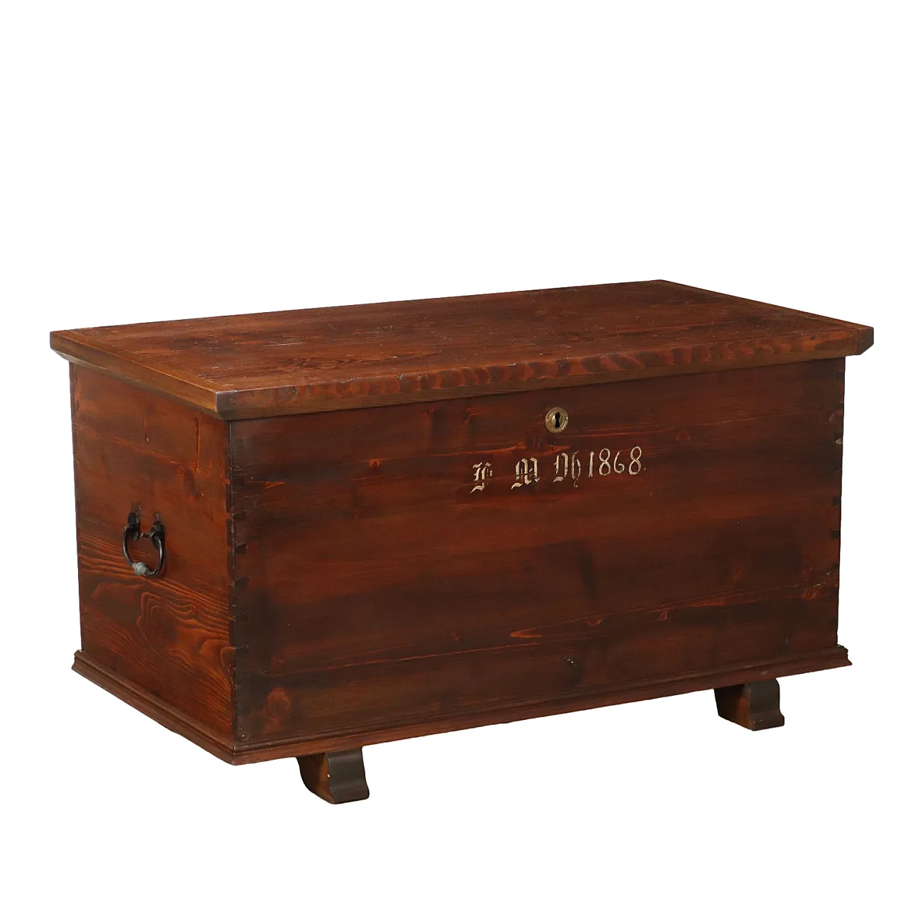 Cassapanca baule in abete con monogrammi dipinti, '900 1