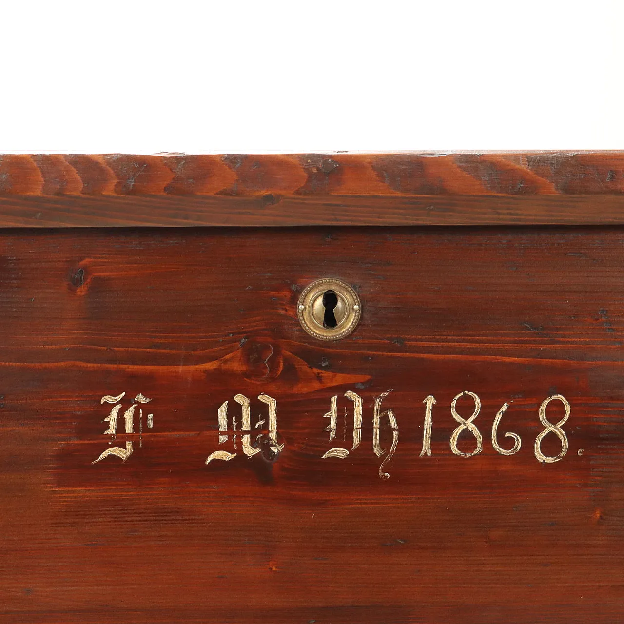 Cassapanca baule in abete con monogrammi dipinti, '900 5
