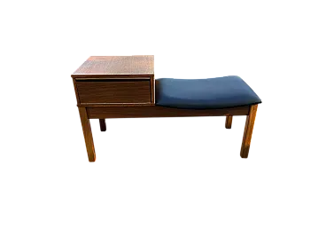 Telefonia in teak con sedile in vinile, anni '60