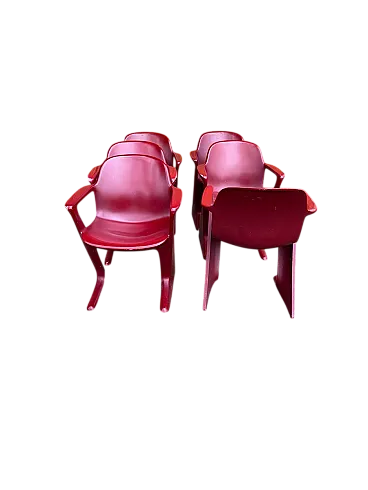 6 Sedie Kangaroo rosso scuro di Ernst Moeckl, Germania, anni '60