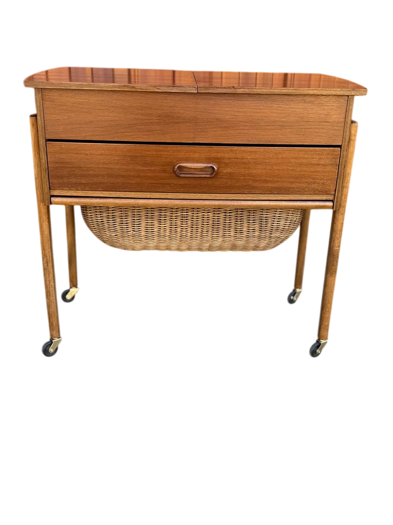 Carrello moderno in teak e vimini, Danimarca, anni '60 8