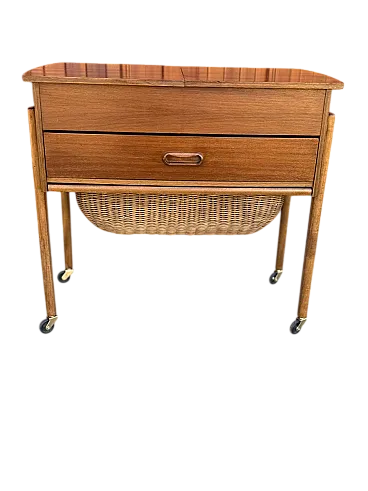 Carrello moderno in teak e vimini, Danimarca, anni '60