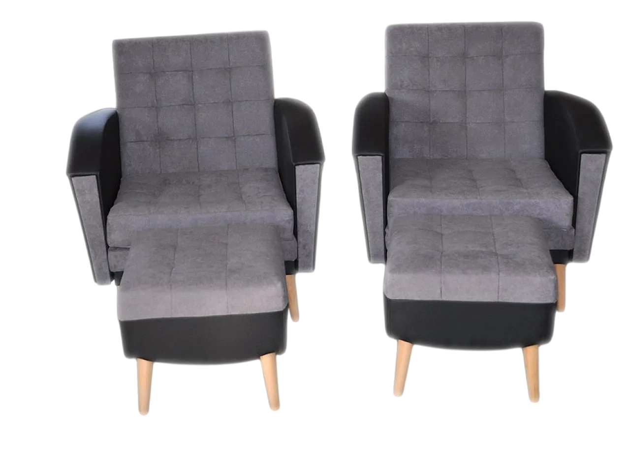 Pair of armchairs with ottomans, 1960s 7