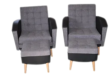 Pair of armchairs with ottomans, 1960s