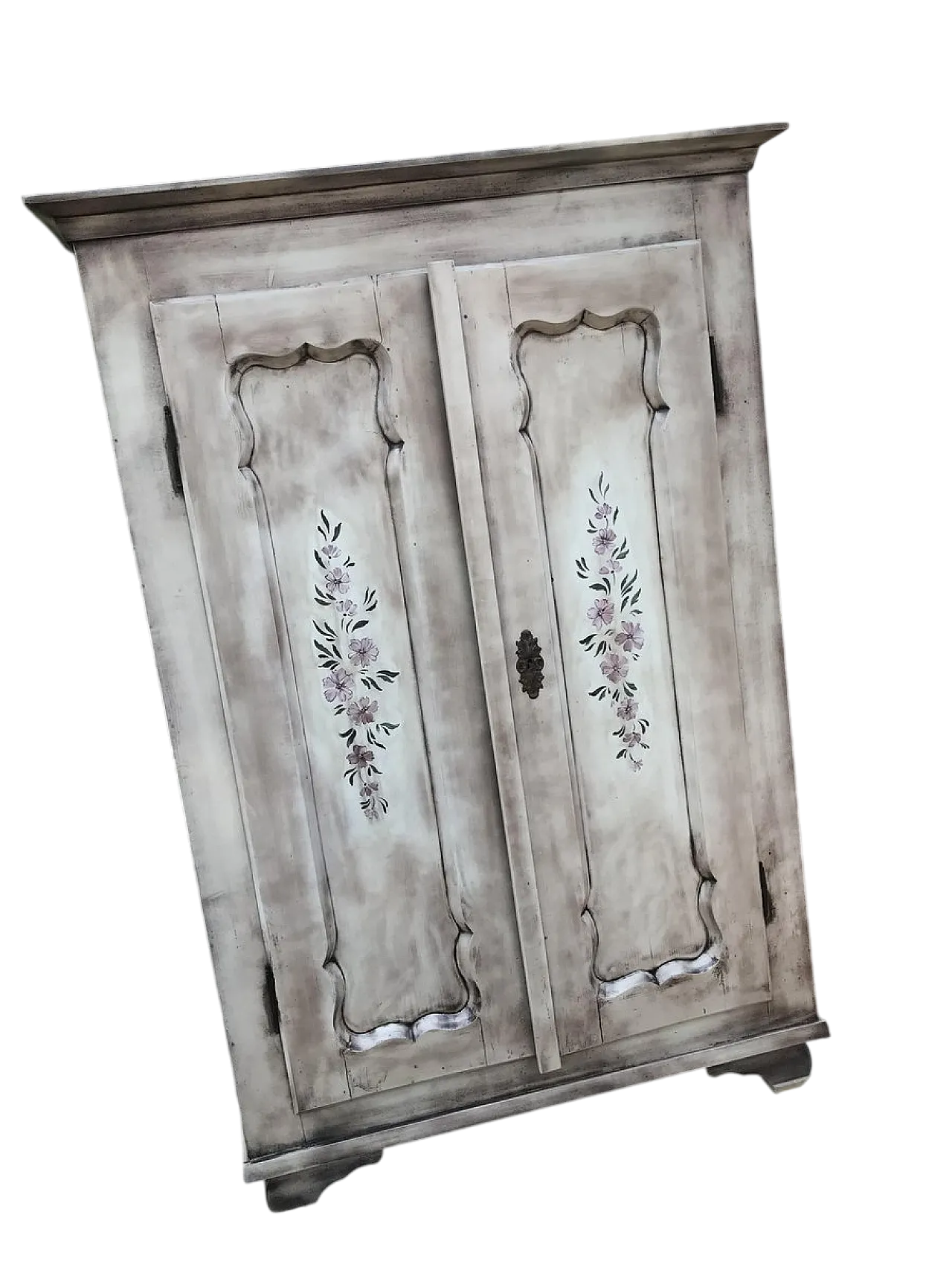 Armadio matrimoniale con motivo floreale dipinto a mano, '900 15