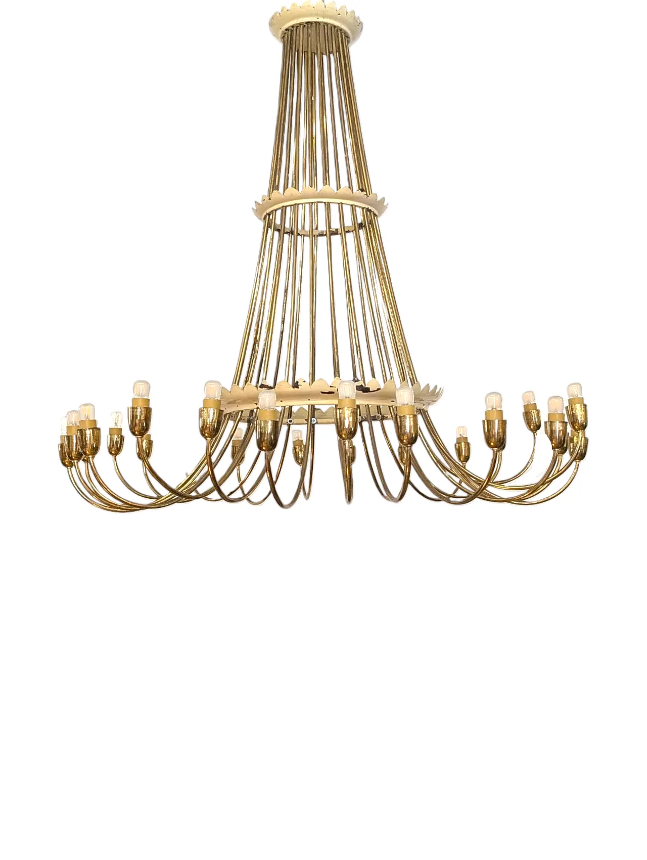 Golden brass cascade chandelier with 25 lights, early 20th century 1