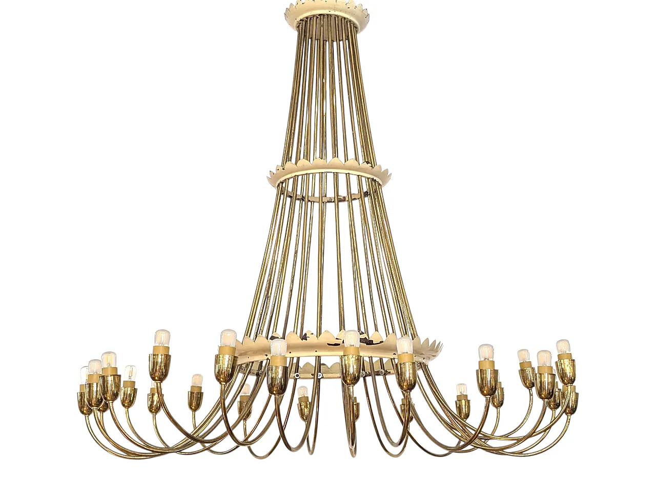 Golden brass cascade chandelier with 25 lights, early 20th century 3