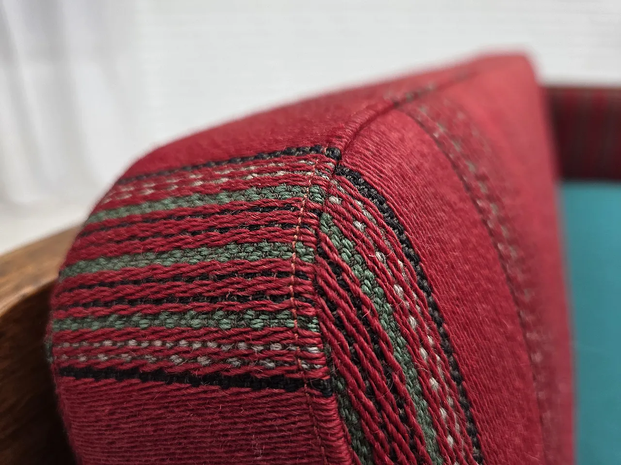 Danish 2-seater drop-leaf sofa in wool and oak wood, 1950s 12