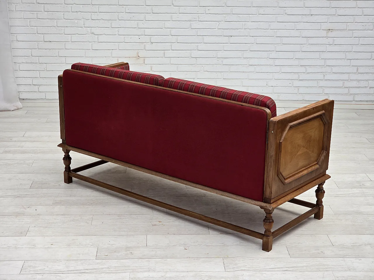 Danish 2-seater drop-leaf sofa in wool and oak wood, 1950s 16