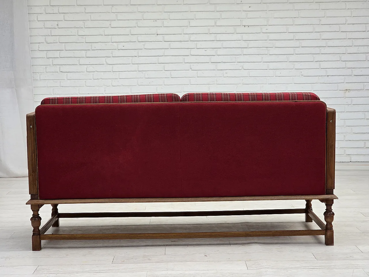 Danish 2-seater drop-leaf sofa in wool and oak wood, 1950s 17