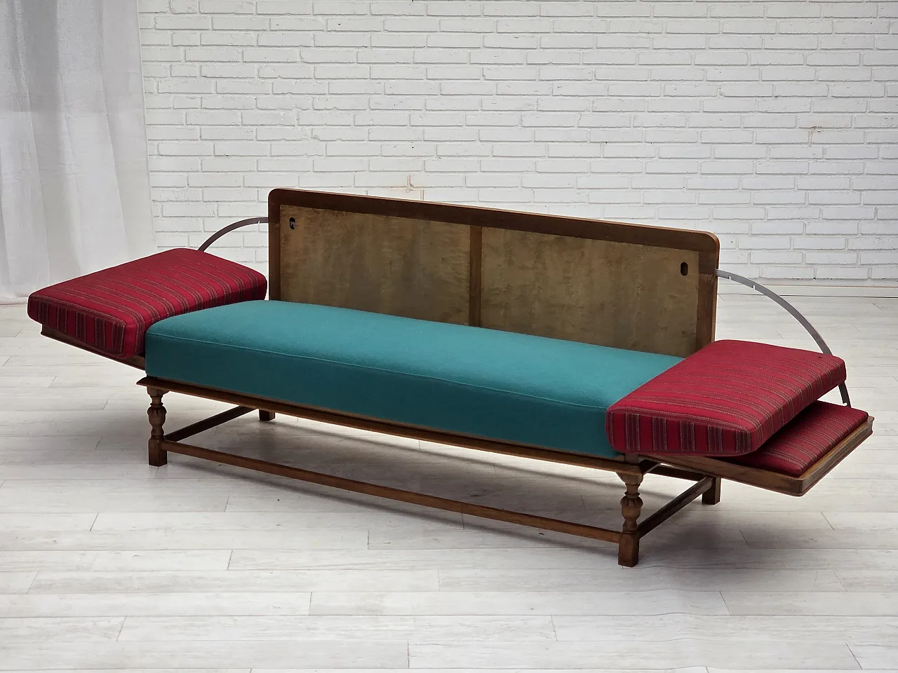 Danish 2-seater drop-leaf sofa in wool and oak wood, 1950s 21