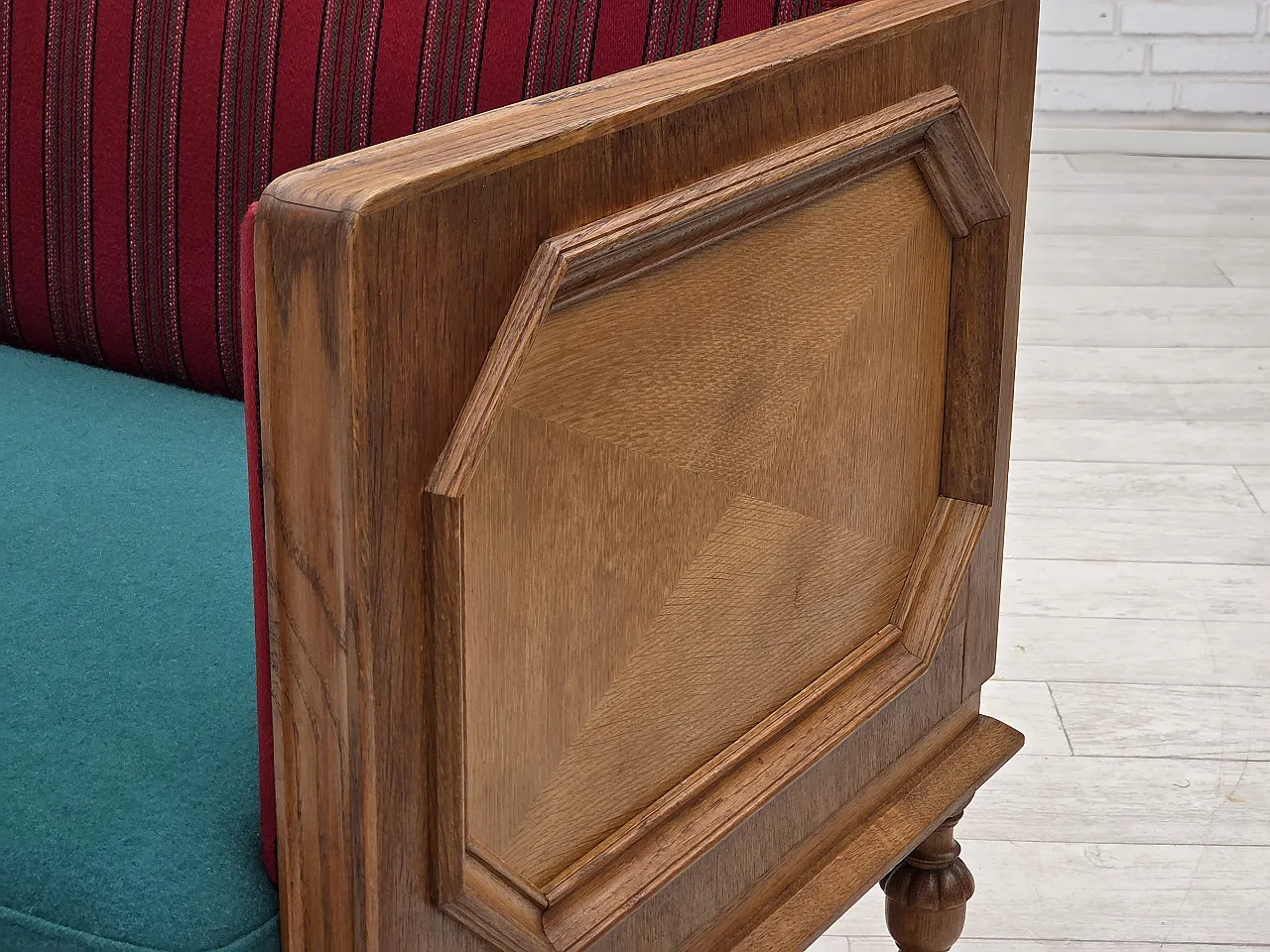 Danish 2-seater drop-leaf sofa in wool and oak wood, 1950s 23