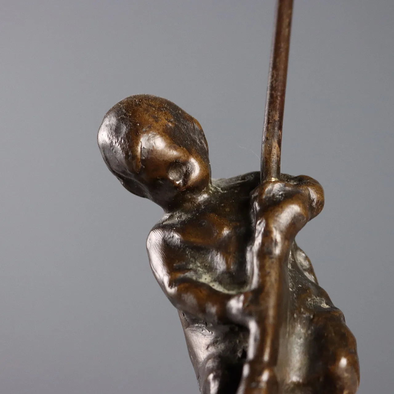Child with Broom in bronze by Alberto Dressler, 20th century 3