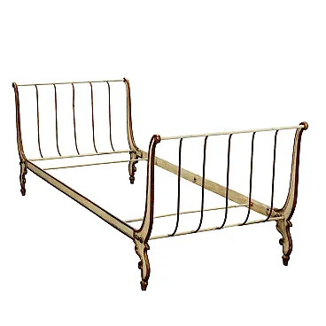 Letto singolo Luigi Filippo in metallo dipinto color crema, '800