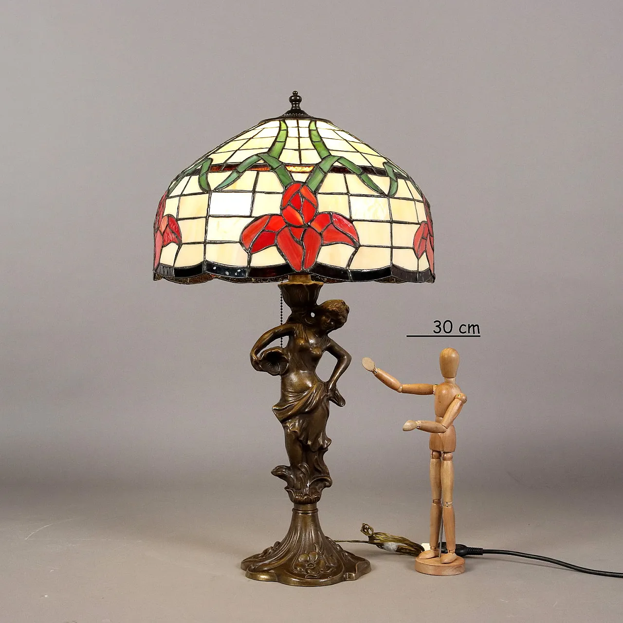 Tiffany-style bronze lamp with glass shade, 20th century 2