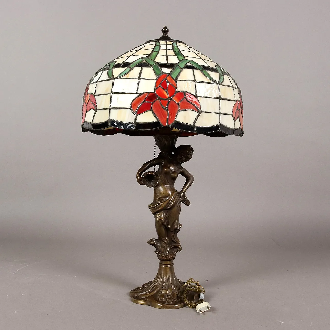 Tiffany-style bronze lamp with glass shade, 20th century 6