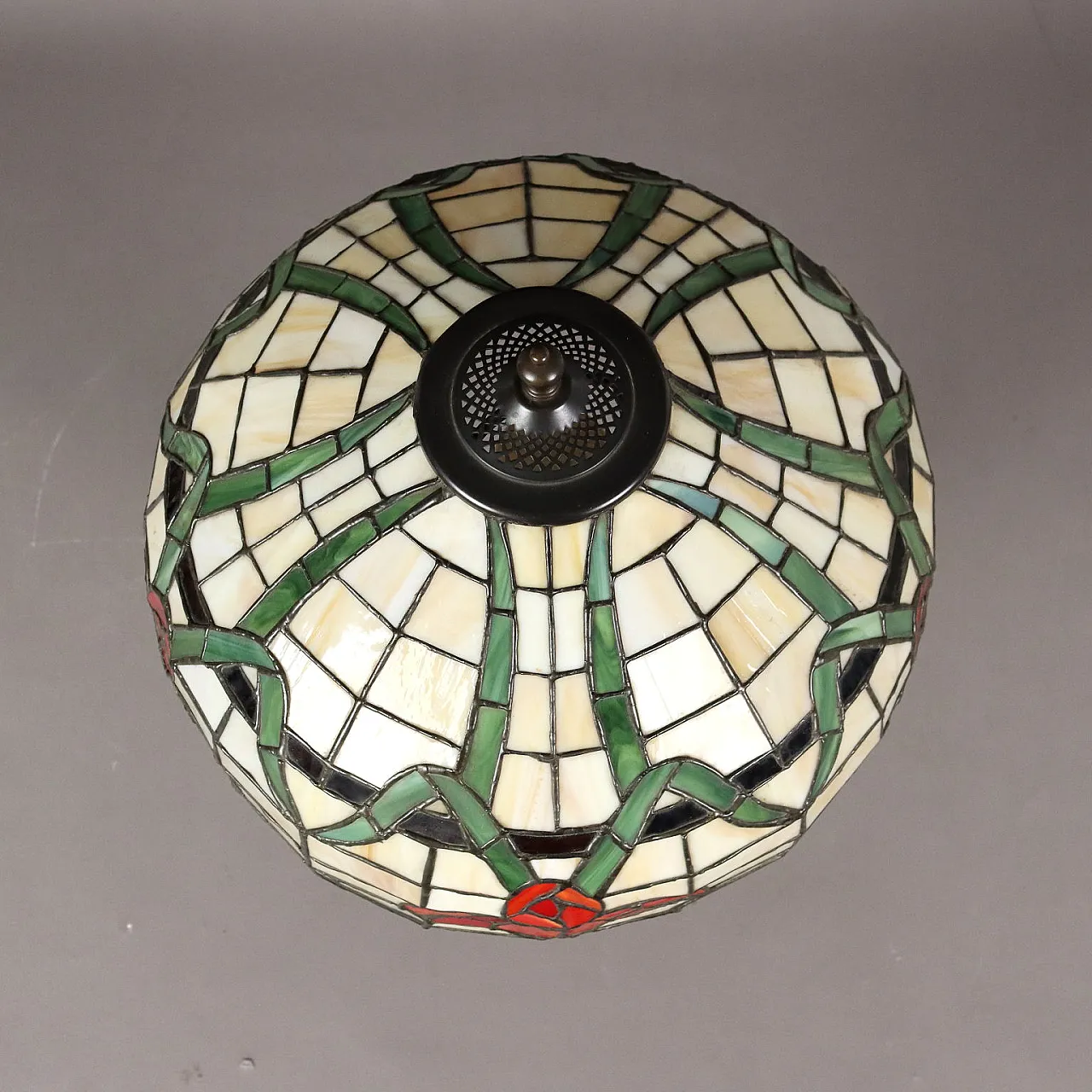 Tiffany-style bronze lamp with glass shade, 20th century 7