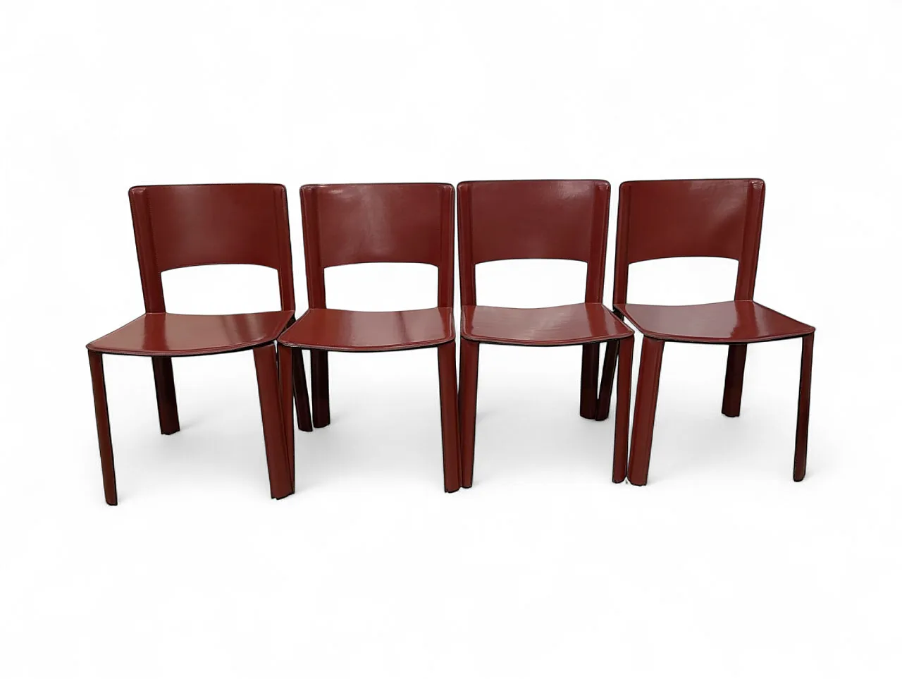 4 sedie in pelle rossa, Cidue, Italia, 1970 1