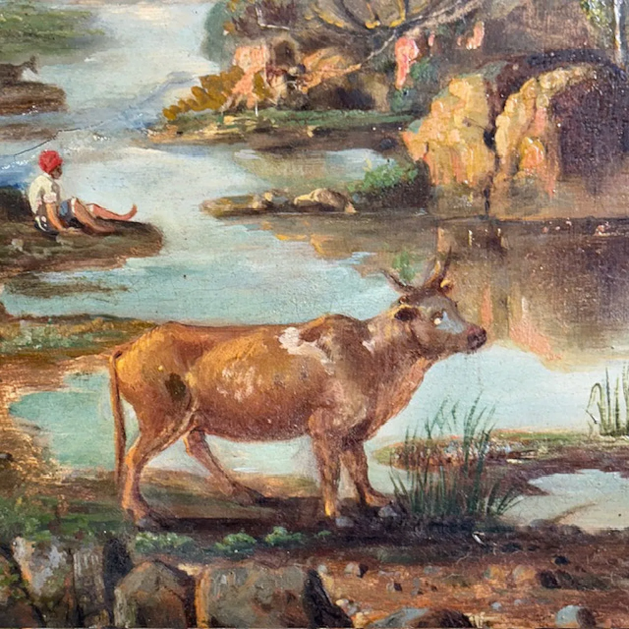 Dipinto di paesaggio olio su tavola in cornice, fine '700 2