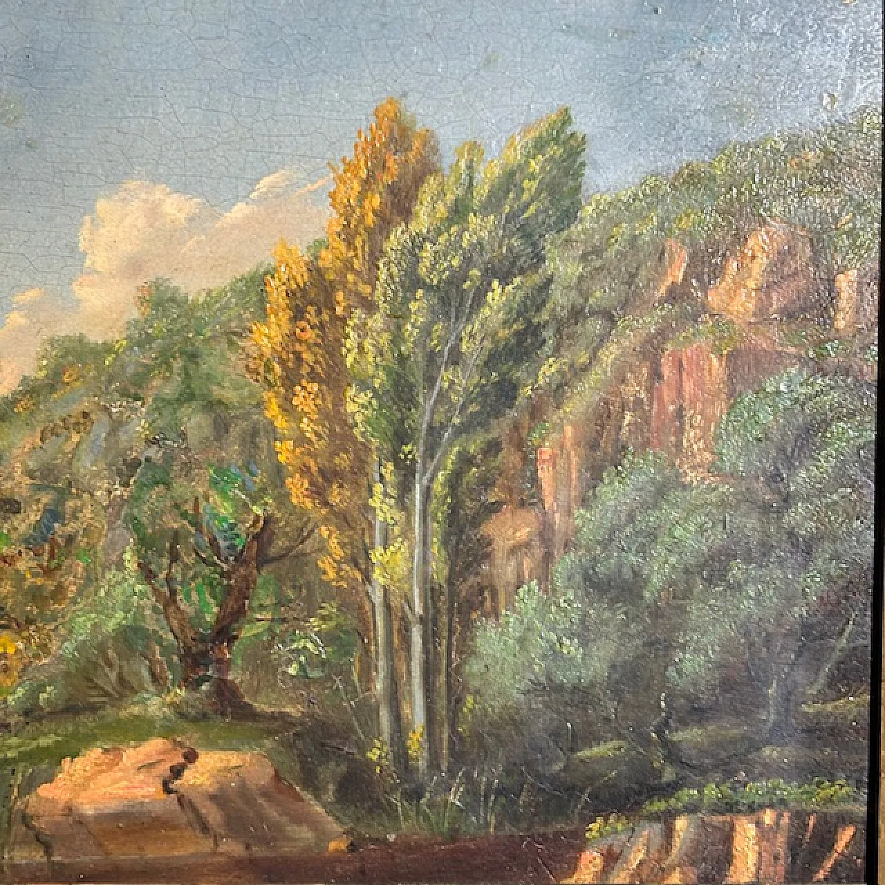 Dipinto di paesaggio olio su tavola in cornice, fine '700 5