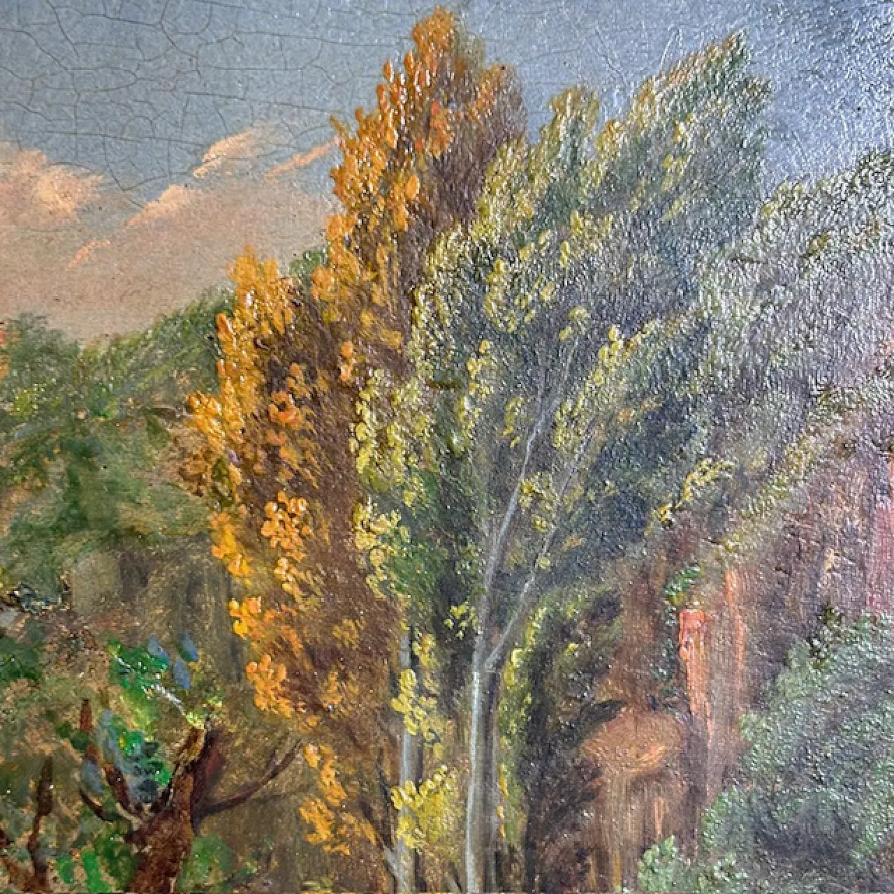 Dipinto di paesaggio olio su tavola in cornice, fine '700 6