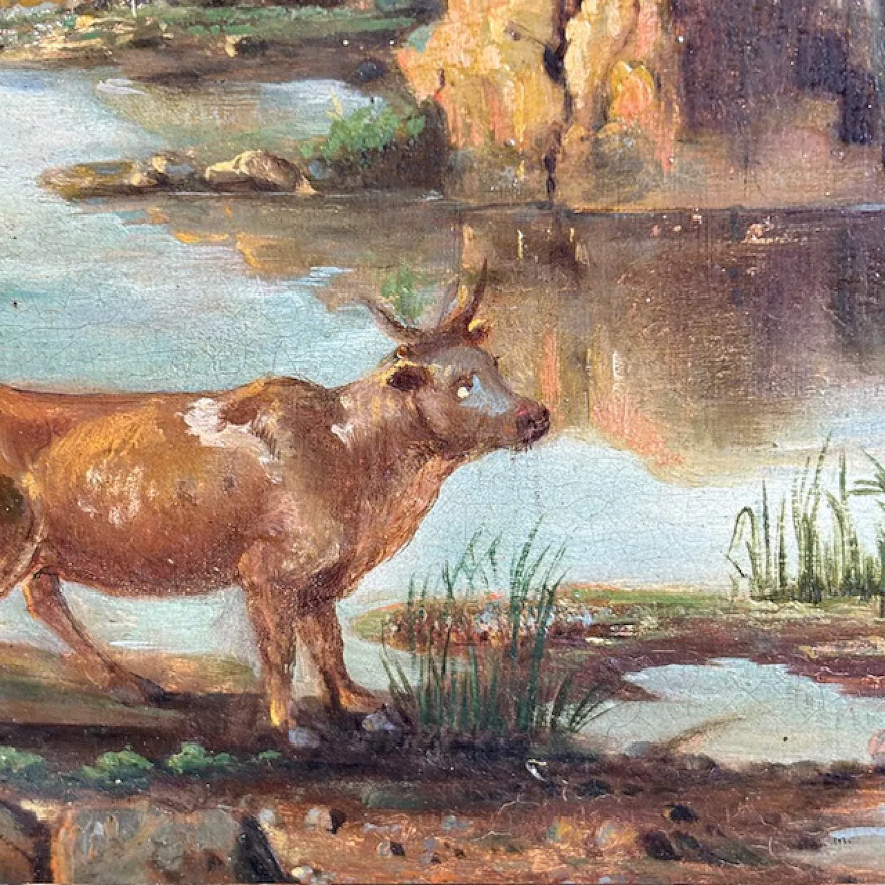 Dipinto di paesaggio olio su tavola in cornice, fine '700 7