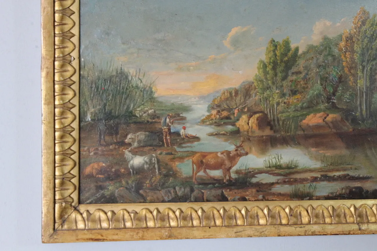 Dipinto di paesaggio olio su tavola in cornice, fine '700 8