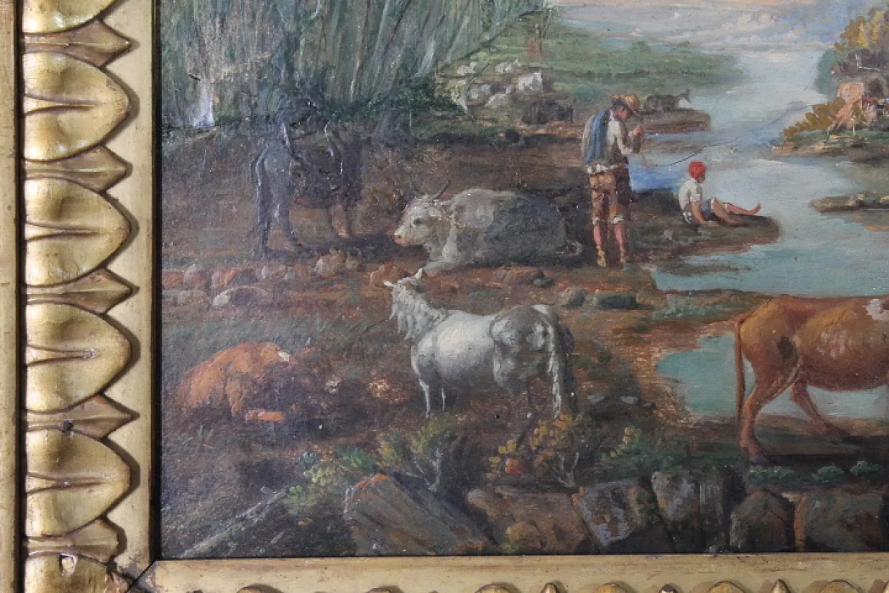 Dipinto di paesaggio olio su tavola in cornice, fine '700 11