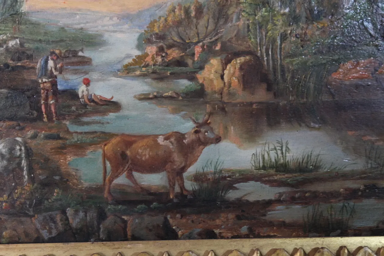 Dipinto di paesaggio olio su tavola in cornice, fine '700 12