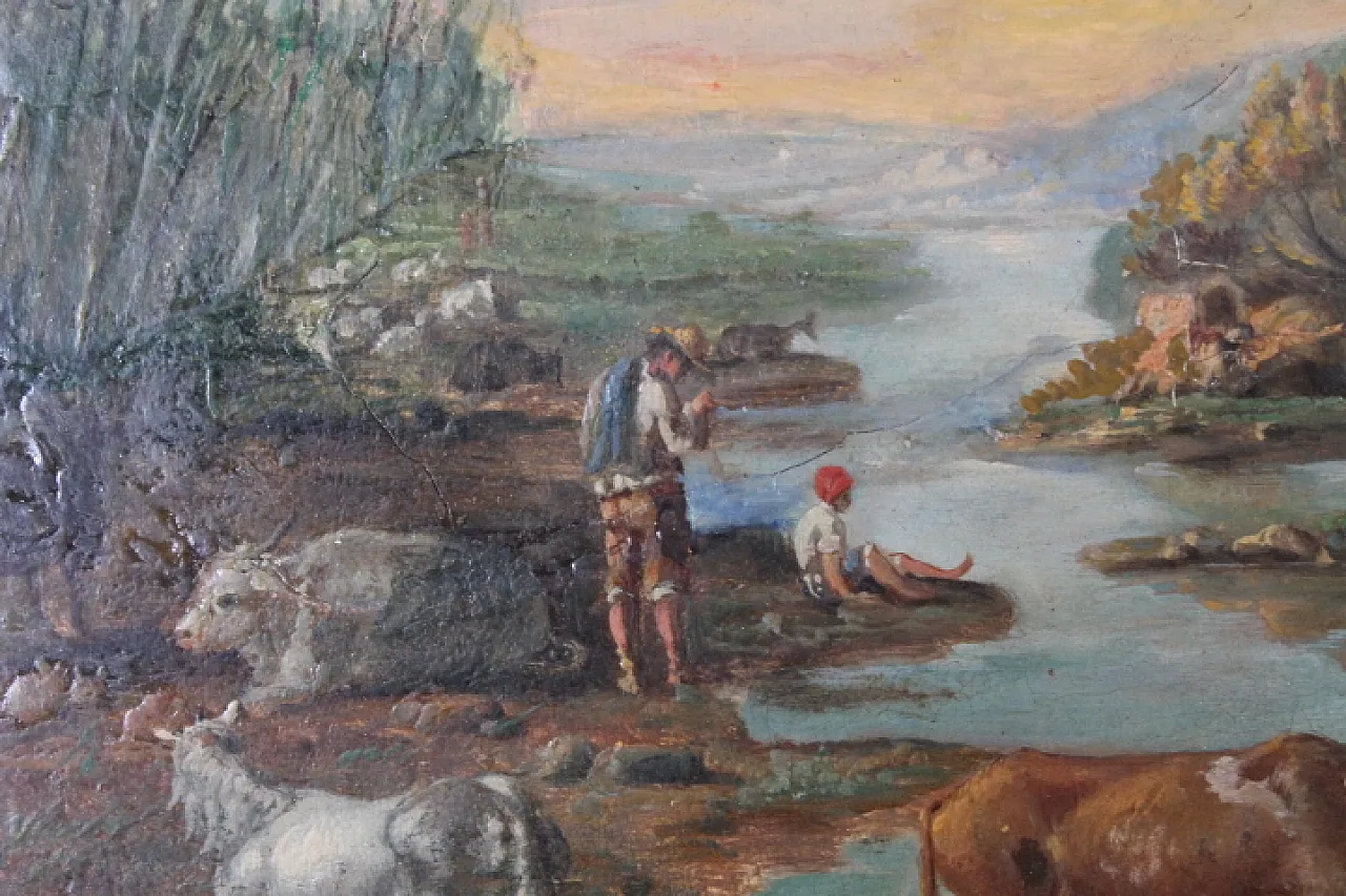 Dipinto di paesaggio olio su tavola in cornice, fine '700 16