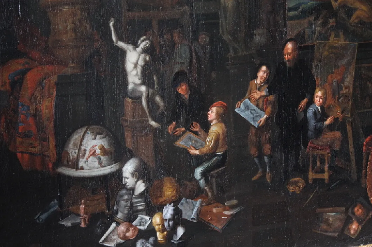 Dipinto olio su tela fiammingo atelier d artista, '600 2