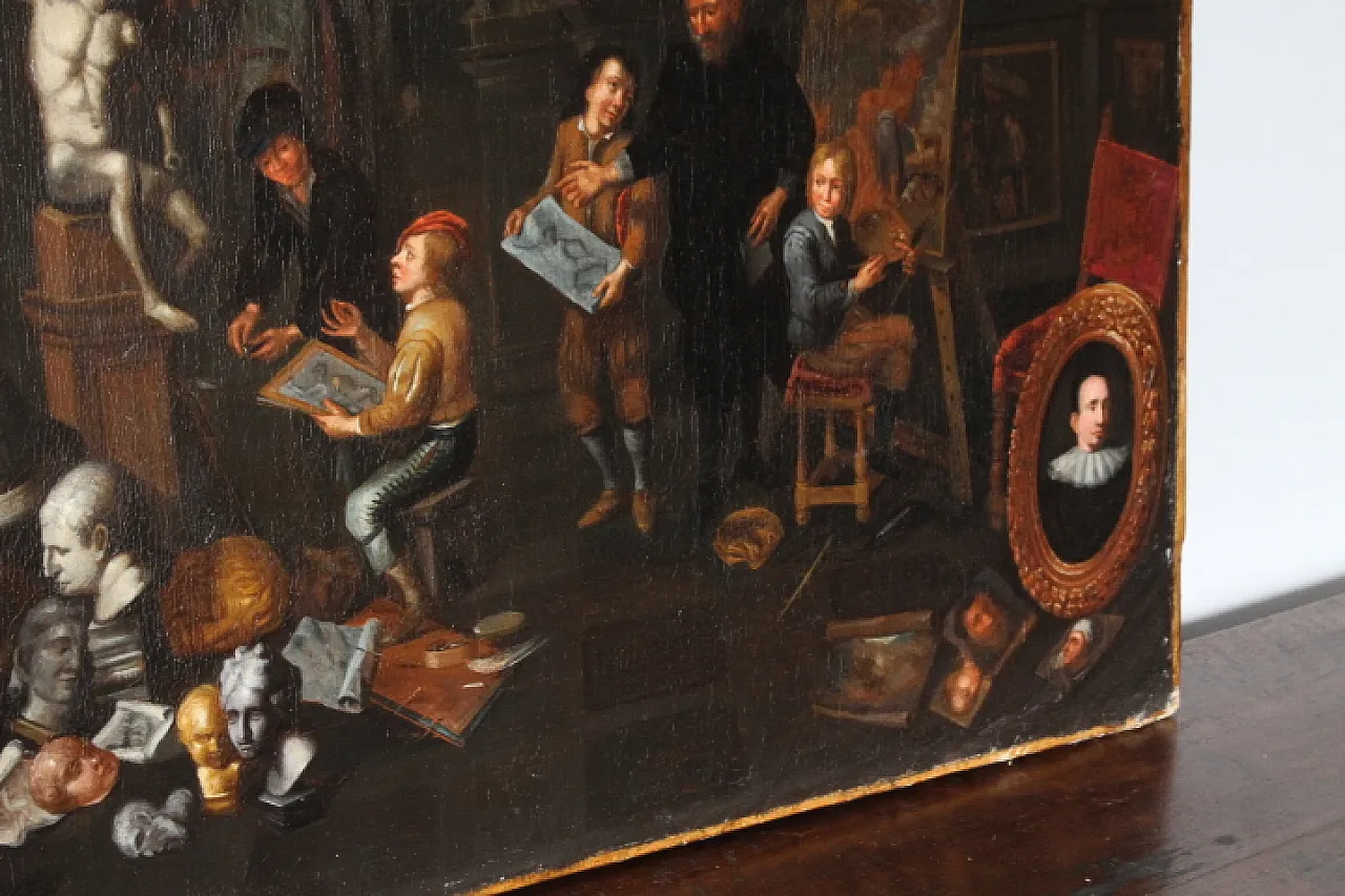 Dipinto olio su tela fiammingo atelier d artista, '600 4