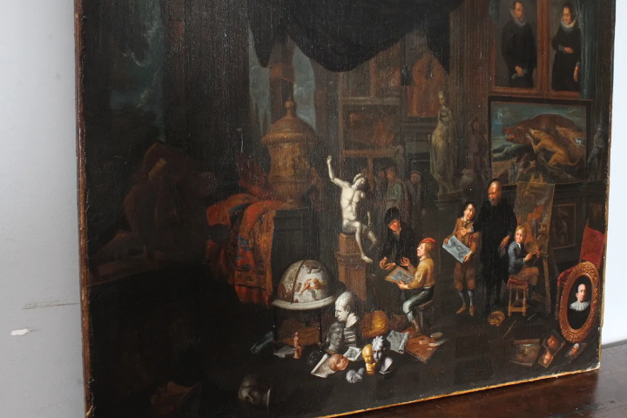 Dipinto olio su tela fiammingo atelier d artista, '600 5